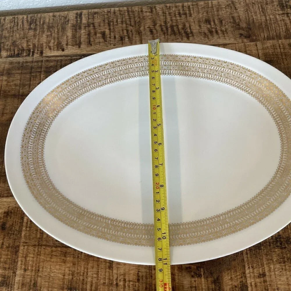 MIKASA Tempo Seventy MIDAS 5894 Oval Platter 11x15” White Gold Trim Plate